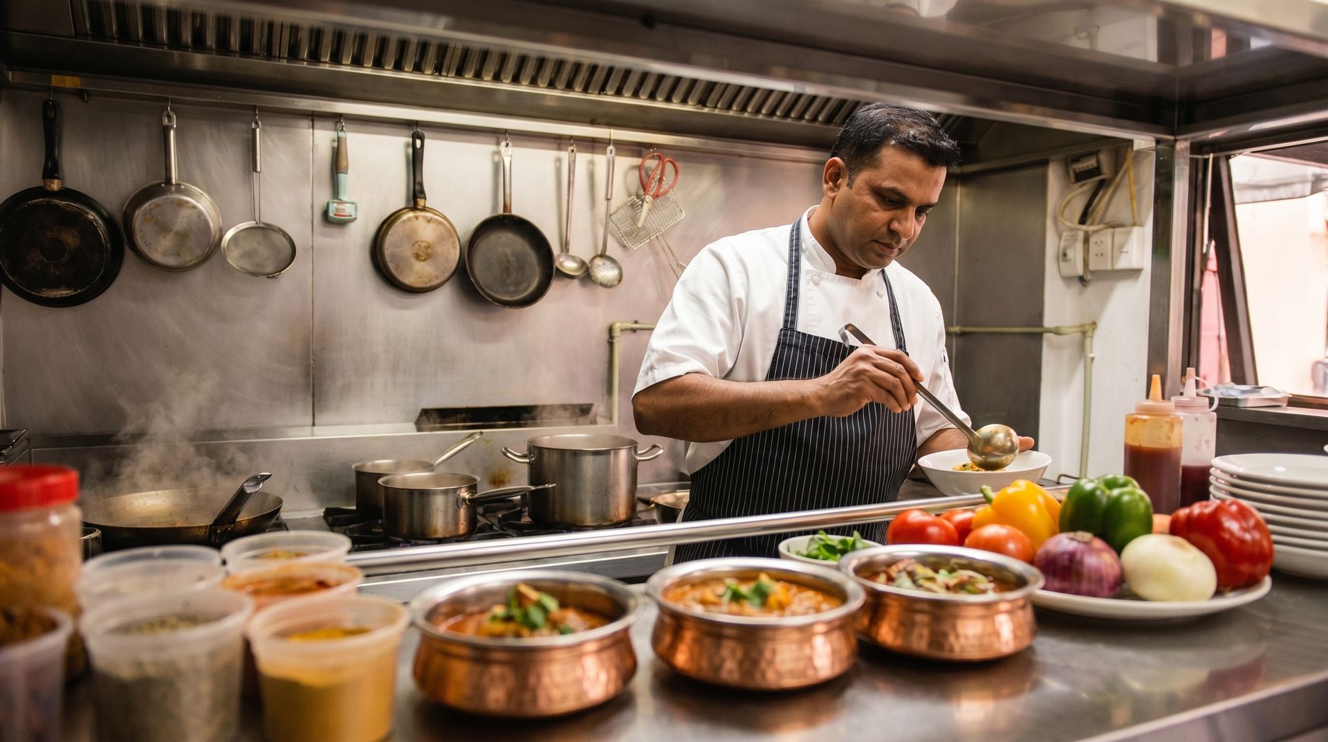 Professional Indian chef preparing food at Vande Indian Restaurant Hanoi
